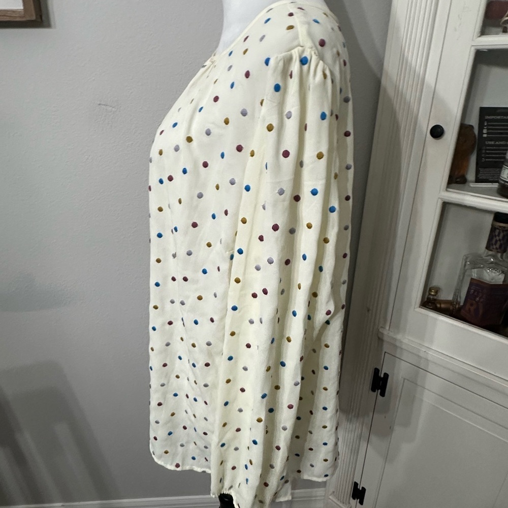 Modcloth Cream Relaxed Pleated Long Sleeve Blouse - Picture 3 of 7